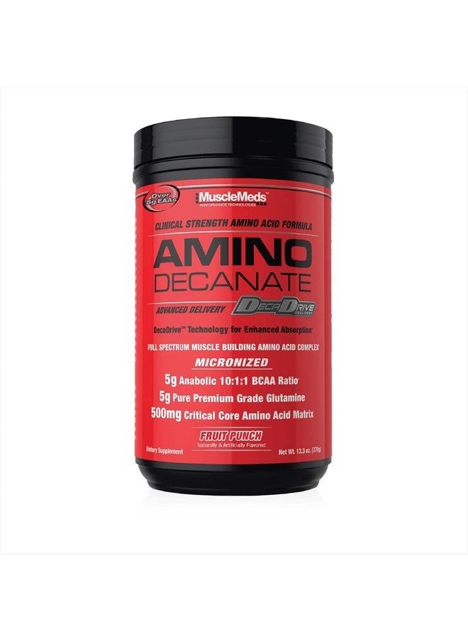 MUSCLEMEDS Amino DECANATE, Intra, Post Workout Drink, Full Spectrum Amino Acid Complex, Leucine, Muscle Recovery, Fruit Punch, 30 Servings  - Image 1