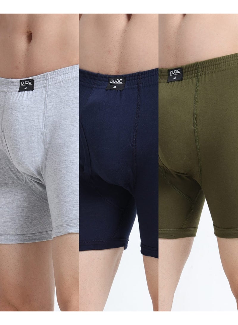 DUJE Men’s Regular Trunks (3-Pack Combo 3 – Green, Blue & Grey) | 100% Combed Cotton | Breathable, Sweat-Absorbing, Anti-Bacterial & Odour-Free Daily Innerwear - Image 1
