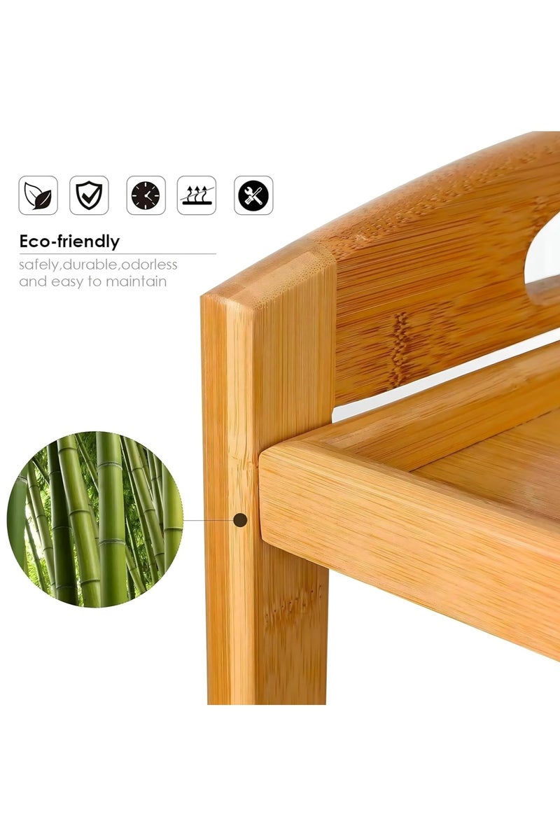 𝐅𝐅𝐃 Bamboo Serving Trolley – 3-Tier Rolling Cart with Lockable Wheels, Brown – Mobile Kitchen Storage Organizer, Eco-Friendly Wood, 60x33x78cm - Image 4