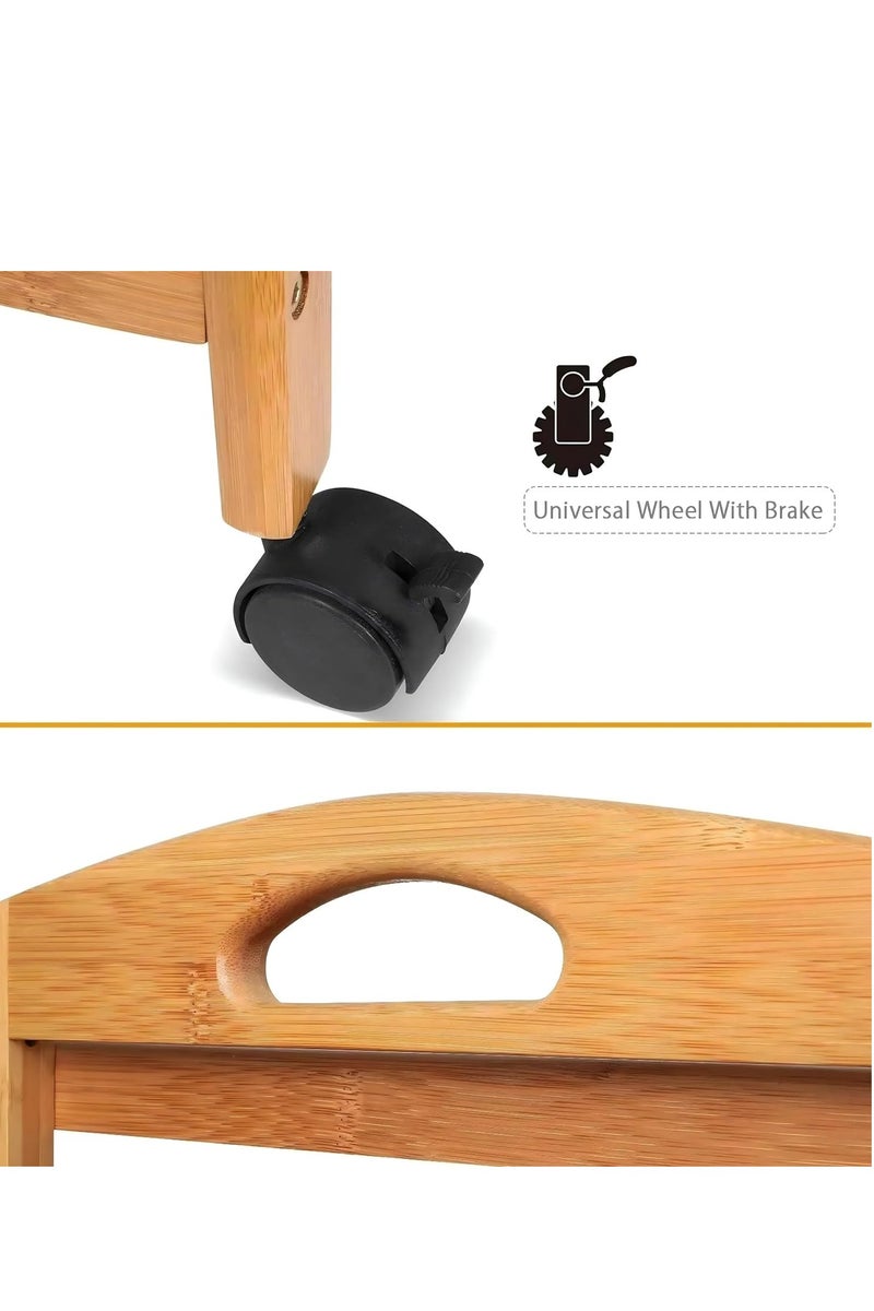 𝐅𝐅𝐃 Bamboo Serving Trolley – 3-Tier Rolling Cart with Lockable Wheels, Brown – Mobile Kitchen Storage Organizer, Eco-Friendly Wood, 60x33x78cm - Image 5