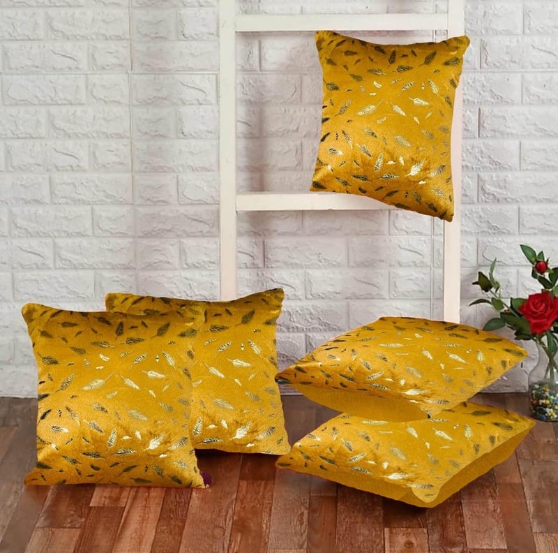 A CUBE LUXURY SOLUTIONS A Cube Luxury Solutions Soft Velvet Fabric Feather Print Decorative Faux Fur Cushion Covers 12x12 Inch Set of 5 for Couch Sofa Bed  - Image 1