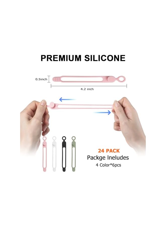 PROMASS promass 24Pcs Silicone Cable Straps Cord Organizer for Bundling Earphone, Phone Charger, Computer Cords, Reusable Cable Ties Wire Organizer in Home,Office,Kitchen,School (4 Colors)  - Image 2