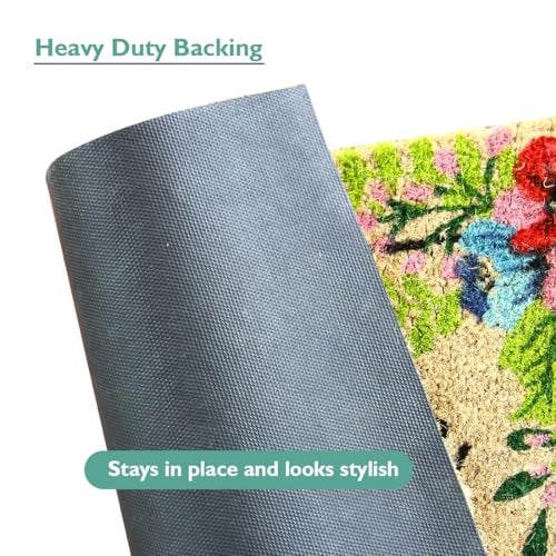 ATMAH Coir Door Mat 40x60 cm Welcome Flower Design for Home Entrance | Anti Slip PVC Backed | Dirt Trapper | Indoor and Covered Outdoor Doormat | Natural - Image 3