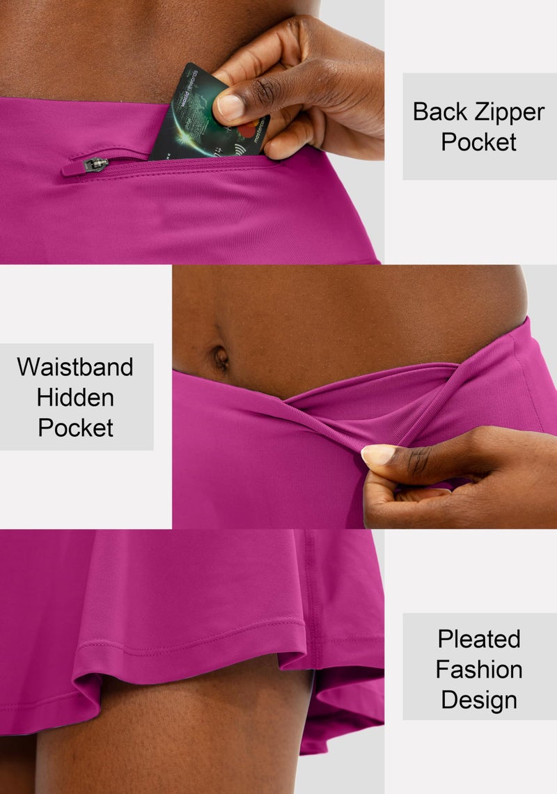 SANTINY Pleated Tennis Skirt for Women with 4 Pockets Women's High Waisted Athletic Golf Skorts Skirts for Running Casual (Rose_M) - Image 4