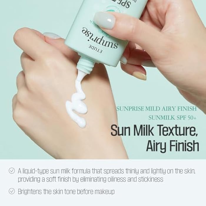 ETUDE Sunprise Sunscreen Mild Sun Milk SPF 50+ / PA++++ (55ml) | Sebum-free, Non-Sticky, Long Lasting Protection, 100% Mineral Korean Sunscreen for sensitive skin - Image 4