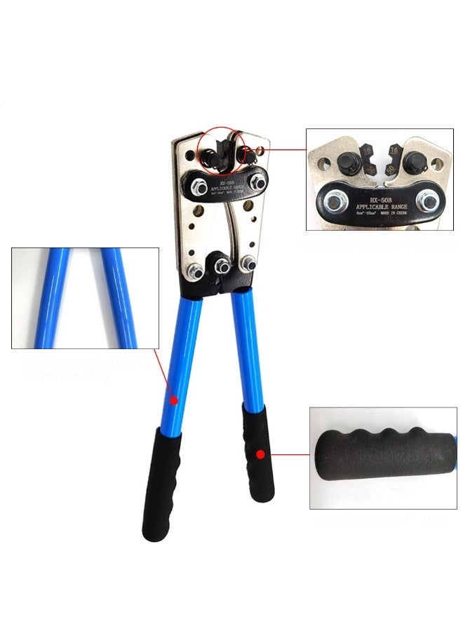 kashemano HX-50B Wire Crimping 10-0AWG 6-50mm² Plier Cable Crimping Tool Blue - Image 5