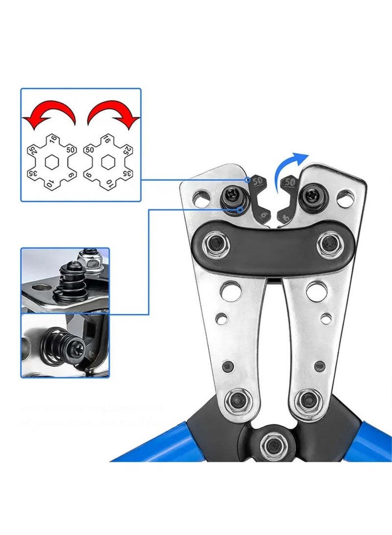 kashemano HX-50B Wire Crimping 10-0AWG 6-50mm² Plier Cable Crimping Tool Blue - Image 4