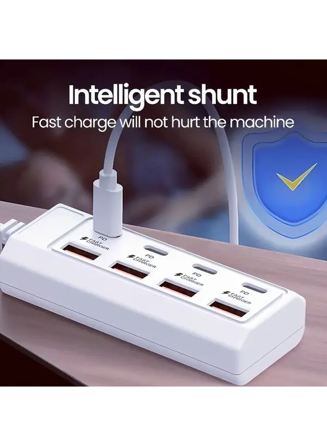 White 8 Port USB Hub With 25W Charging 4 USB A And 4 PD Ports Extension Cable - Image 2