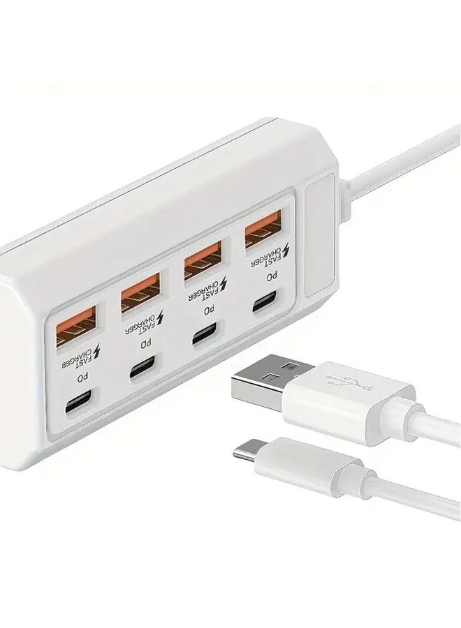 White 8 Port USB Hub With 25W Charging 4 USB A And 4 PD Ports Extension Cable - Image 4