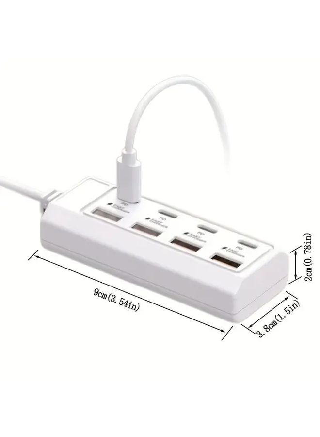 White 8 Port USB Hub With 25W Charging 4 USB A And 4 PD Ports Extension Cable - Image 3