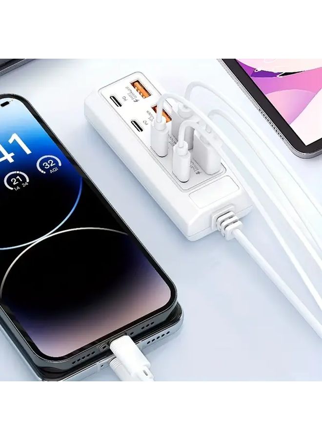 White 8 Port USB Hub With 25W Charging 4 USB A And 4 PD Ports Extension Cable - Image 5
