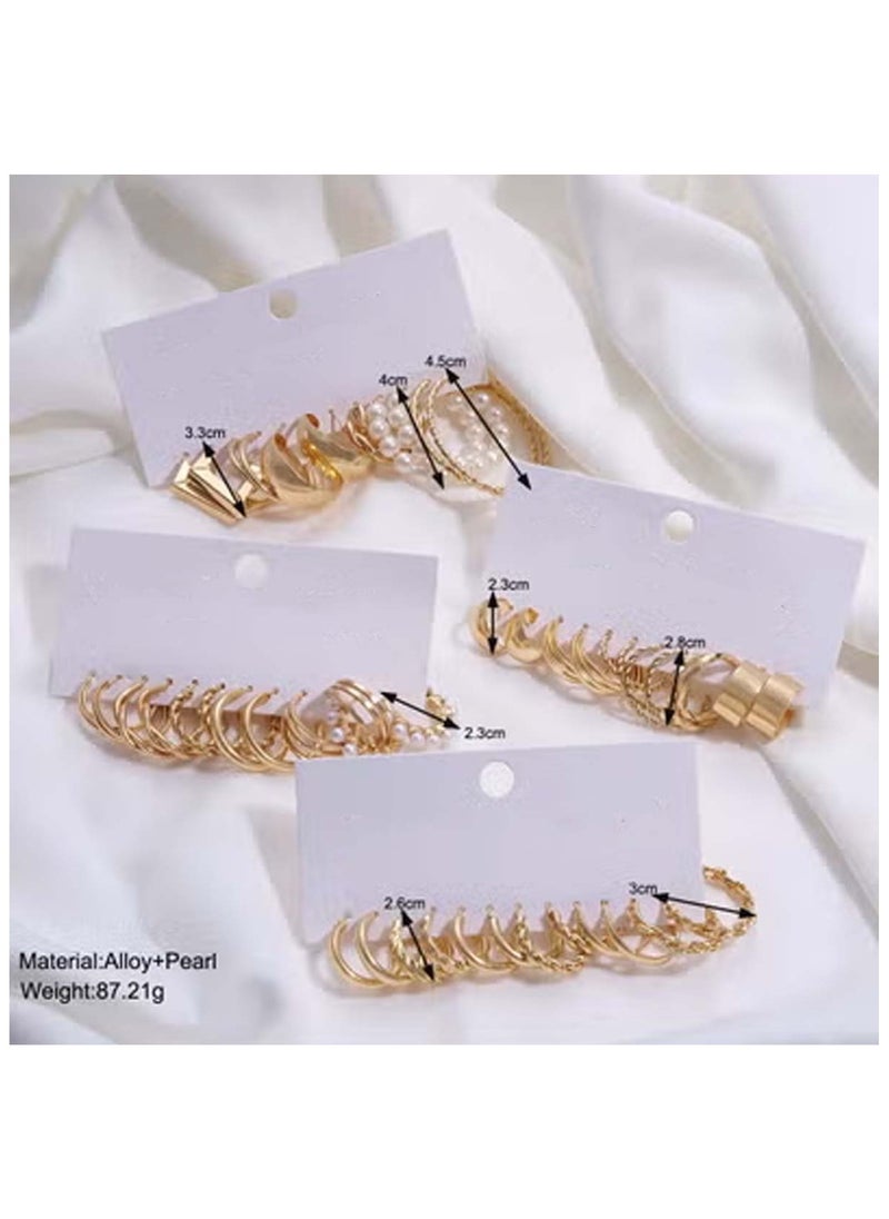 Huitich Stylish 24-Pair Gold Colour Tone Hoop Earrings Set Multiple Sizes & Designs  - Image 4