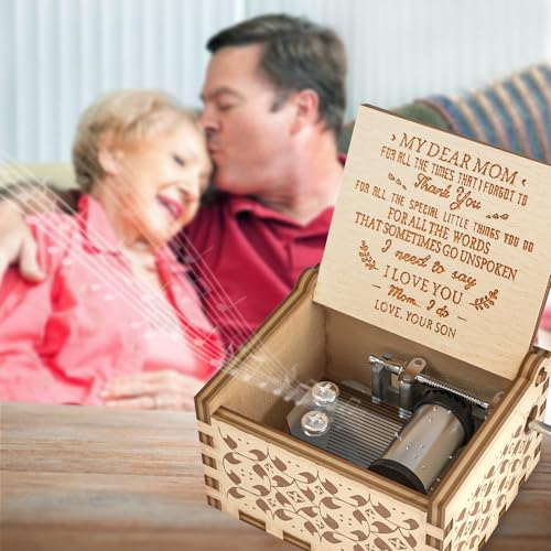 Ucuber You are My Sunshine Music Box, Gift for Mom from Son, Wood Laser Engraved Vintage Music Boxes, Unique Best Gift for Mother's Day, Birthday/Christmas (Son to Mom) - Image 3
