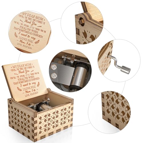 Ucuber You are My Sunshine Music Box, Gift for Mom from Son, Wood Laser Engraved Vintage Music Boxes, Unique Best Gift for Mother's Day, Birthday/Christmas (Son to Mom) - Image 2