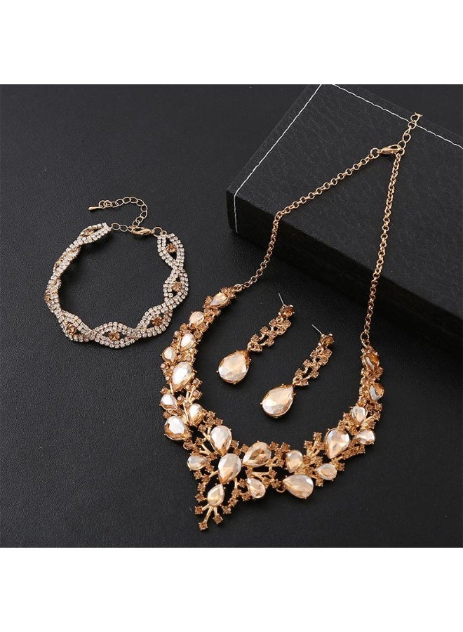 NIBEMINENT European and American Vintage Exaggerated Alloy Full Rhinestone 3-Piece Set for Brides, Wedding Dresses, and Evening Accessories