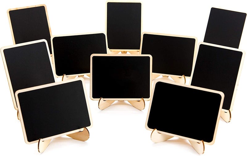 Haoser 10 Pack Mini Chalkboards Signs with Easel Stand, Small Rectangle Chalkboards Blackboard, Wood Place Cards for Weddings, Birthday Parties, Message Board Signs and Event Decoration - Image 1