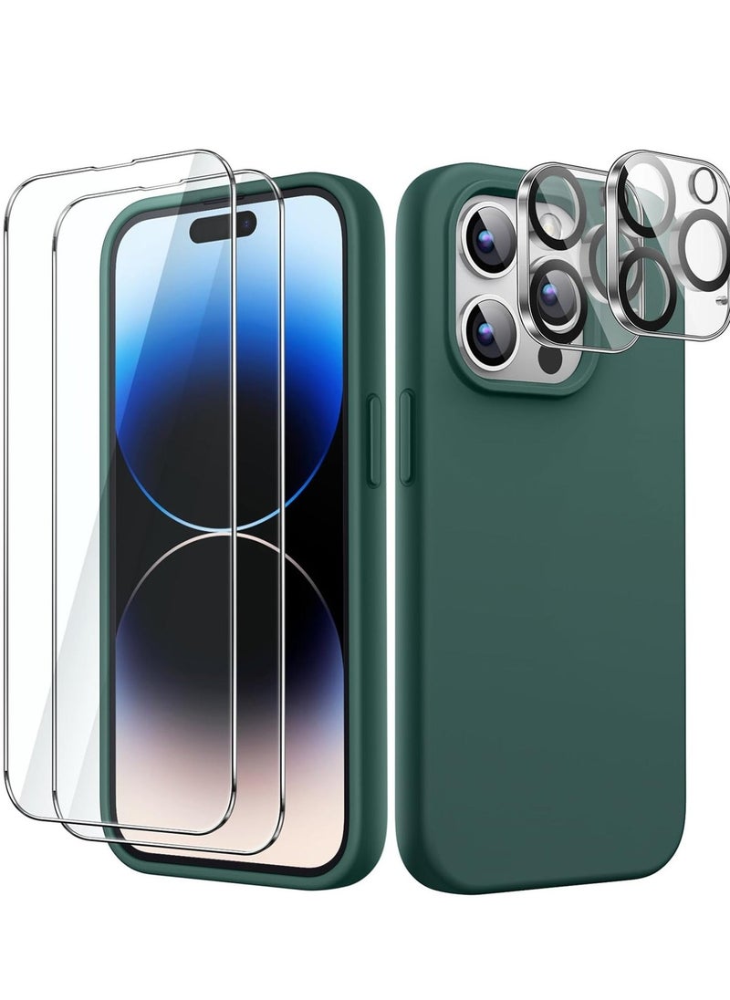 BGM "5-in-1 Midnight Green Silicone Case for iPhone 14 Pro Max (6.7-Inch) – Includes 2 Screen Protectors and 2 Camera Lens Protectors" 
