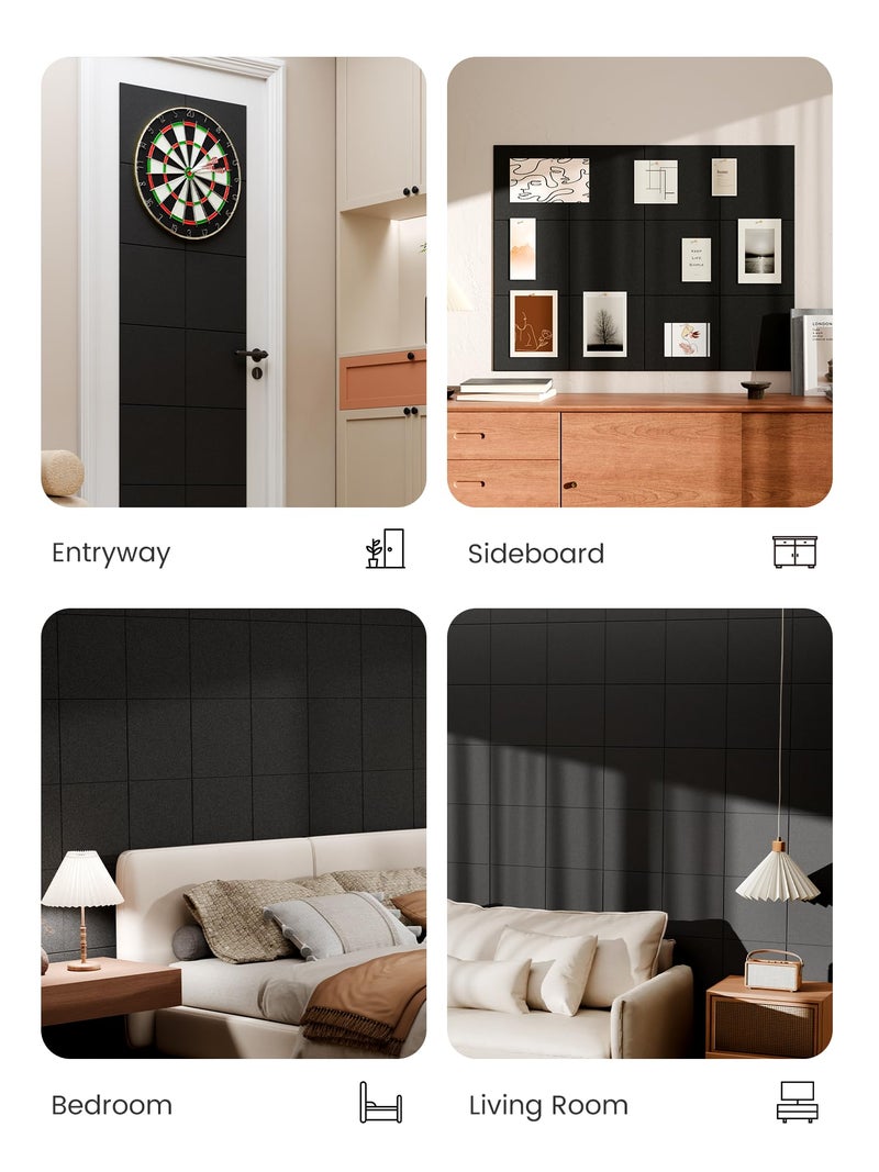 Bumusty Large Cork Board 48" x 36" Alternative - 12 Pack Felt Wall Tiles with 70 Safe Removable Adhesive Tabs, 30 Pushpins, Cork Boards for Walls Pin Board Bulletin Board Office Decor (Black) - Image 5