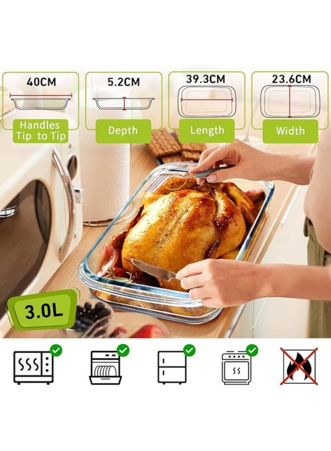 Heat Resistant Glass Oven Trays | Clear Glass Baking Tray Set | Oven u0026 Microwave Safe | Versatile Oven Tray | Glass Roasting Dishes - Image 2