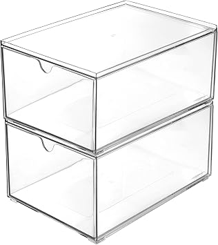 Youngever 2 Pack Stackable Plastic Organiser Drawers Clear Cosmetic Organizers Makeup Organiser Drawers - Image 1