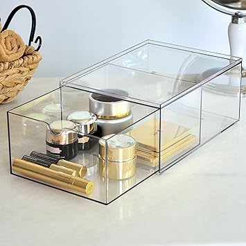 Youngever 2 Pack Stackable Plastic Organiser Drawers Clear Cosmetic Organizers Makeup Organiser Drawers - Image 4