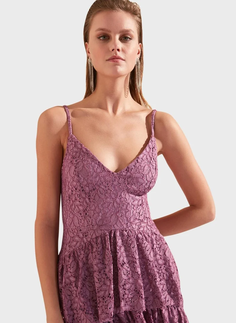 trendyol Pleated Printed Dress
