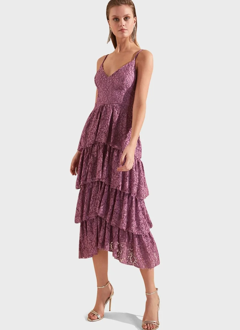 trendyol Pleated Printed Dress