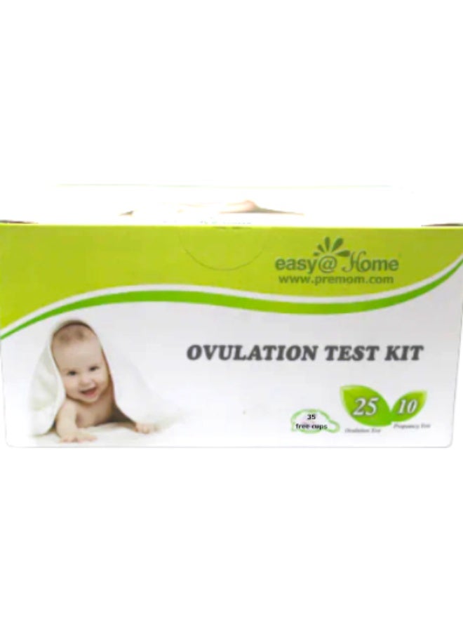 Easy@Home Ovulation & Pregnancy Test Strips Kit: Easy@Home 25 Ovulation Tests 10 Pregnancy Tests & 40 Large Urine Cups - Powered by Premom Ovulation APP | 25LH + 10HCG + 35 Urine Cups - Image 1