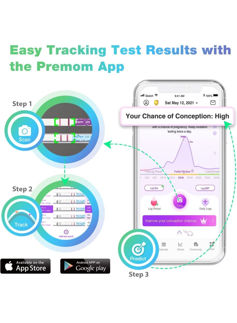 Easy@Home Ovulation & Pregnancy Test Strips Kit: Easy@Home 25 Ovulation Tests 10 Pregnancy Tests & 40 Large Urine Cups - Powered by Premom Ovulation APP | 25LH + 10HCG + 35 Urine Cups - Image 4