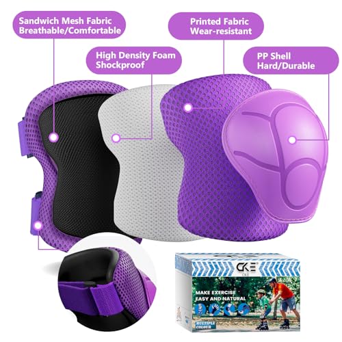 CKE Knee Pads for Kids Knee Pads and Elbow Pads Toddler Protective Gear Set Kids Elbow Pads and Knee Pads for Girls Boys with Wrist Guards 3 in 1 for Skating Cycling Bike Rollerblading ScooterPurple M - Image 3