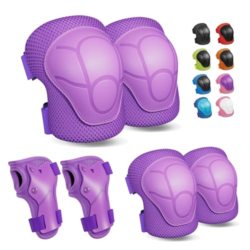 CKE Knee Pads for Kids Knee Pads and Elbow Pads Toddler Protective Gear Set Kids Elbow Pads and Knee Pads for Girls Boys with Wrist Guards 3 in 1 for Skating Cycling Bike Rollerblading ScooterPurple M - Image 1