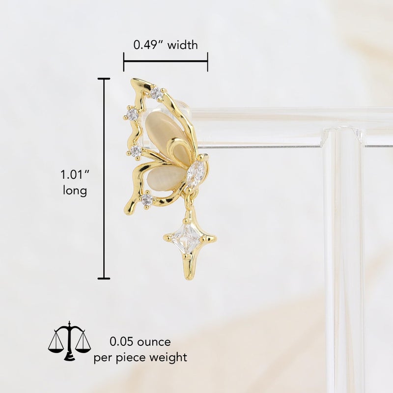 Jean Beau Jeanbeau Gold Butterfly Dangle Drop Earrings for Women, Trendy Statement Beige Rhinestone Dangling Hypoallergenic Earing Summer Prom Jewelry Gift - Image 3