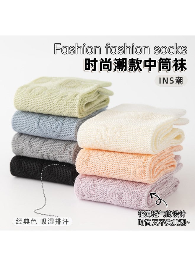 Fenton Lightweight Breathable Mesh Solid Color Socks Women's New Mid-calf Summer Thin Net Trendy Ladies Socks - Image 3