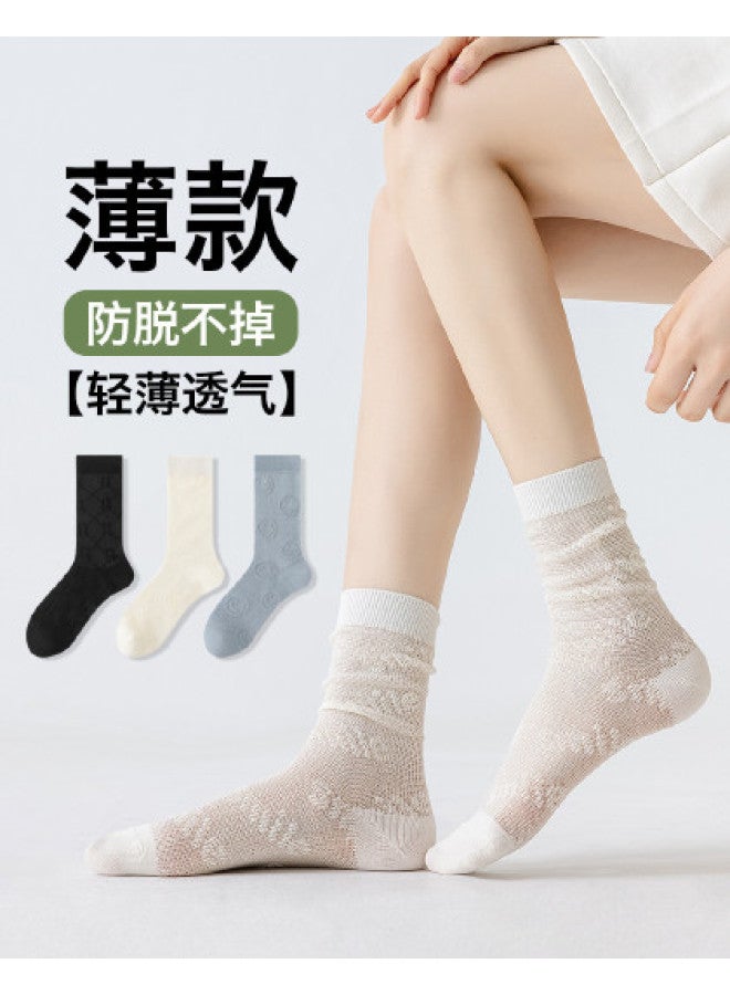 Fenton Lightweight Breathable Mesh Solid Color Socks Women's New Mid-calf Summer Thin Net Trendy Ladies Socks - Image 1