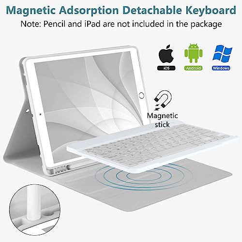 MMK for iPad 9th Generation Case with Keyboard, for iPad 8th 7th Generation Case with Keyboard (Wireless Detachable & Pencil Holder), iPad 10.2"/iPad Air 10.5"(3rd Gen)/iPad Pro 10.5" (Grey) - Image 4