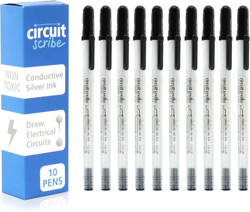 Circuit Scribe Non-Toxic Conductive Ink Pen for Kids Circuit Building Set (10-Pack) | Silver Ink Rollerball Point Pen Kit, Science Experiments, DIY Science Projects (New & Improved Formula) - Image 1