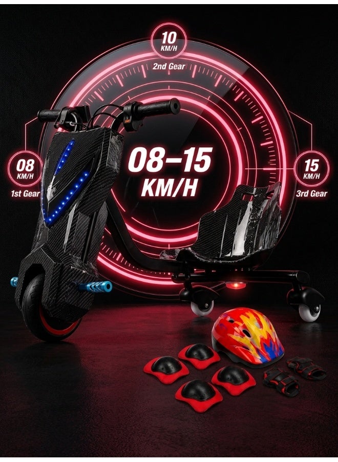 Hopster Kid's Advanced Electric Drift Scooter for Kids with 180W Motor, Medium 6.5 inch wheel, Comfortable Racing Seat, Rear Drift Wheel System, Long-Lasting Rechargeable Battery, black - Image 4