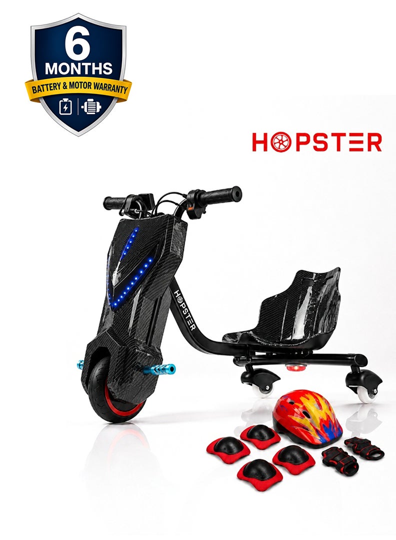 Hopster Kid's Advanced Electric Drift Scooter for Kids with 180W Motor, Medium 6.5 inch wheel, Comfortable Racing Seat, Rear Drift Wheel System, Long-Lasting Rechargeable Battery, black - Image 1