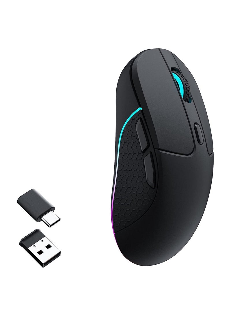 M3 Wireless Mouse, PAW3395 Sensor with Programmable Macro Button 26,000 DPI Supports 2.4 GHz/Bluetooth 5.1, 79g Ultra-Light Ergonomic Design Up to 70 Hours Using for PC Mac Laptop - Black