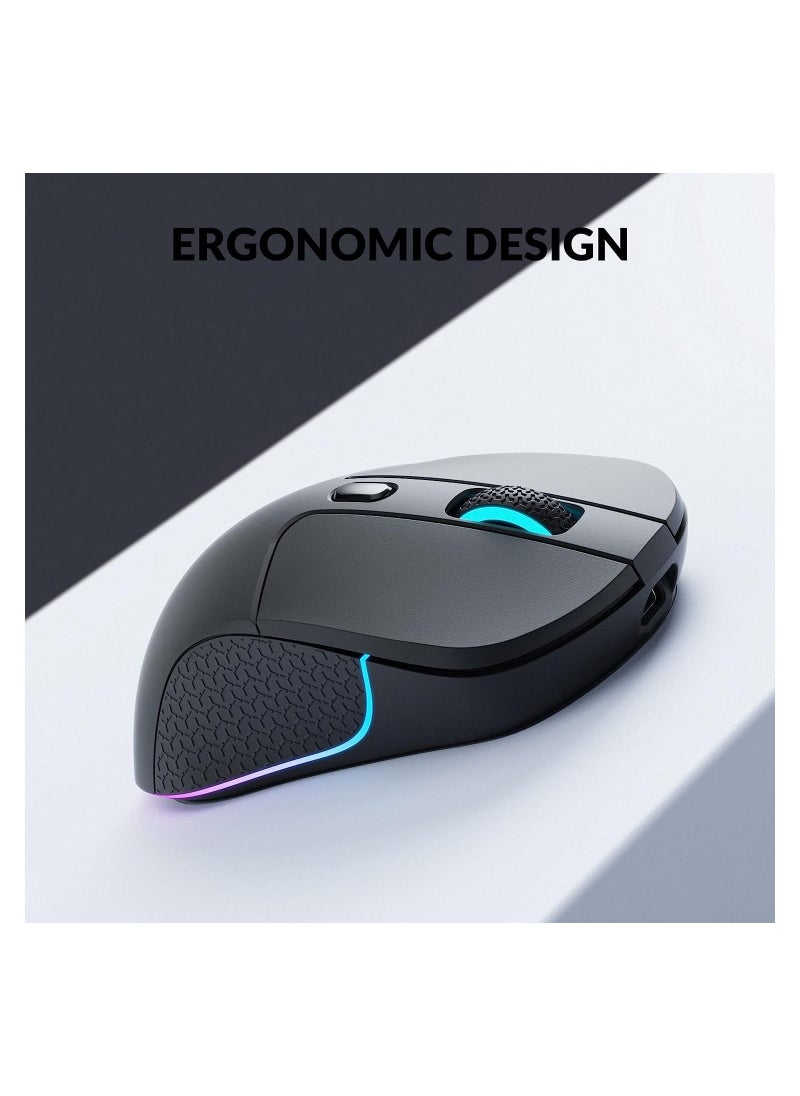M3 Wireless Mouse, PAW3395 Sensor with Programmable Macro Button 26,000 DPI Supports 2.4 GHz/Bluetooth 5.1, 79g Ultra-Light Ergonomic Design Up to 70 Hours Using for PC Mac Laptop - Black