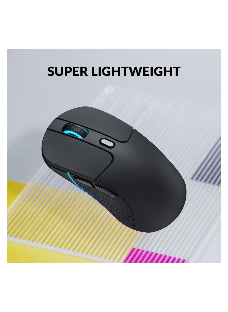 M3 Wireless Mouse, PAW3395 Sensor with Programmable Macro Button 26,000 DPI Supports 2.4 GHz/Bluetooth 5.1, 79g Ultra-Light Ergonomic Design Up to 70 Hours Using for PC Mac Laptop - Black