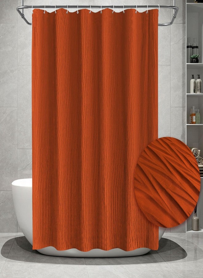 Tititex Vibrant Orange Burnt Ochre Crumpled Shower Curtain, Textured Heavy Duty 156GSM Fabric, Hotel Luxury Bathroom Decorative Waterproof Curtian 72x72 Inch with 12 Hooks - Image 2