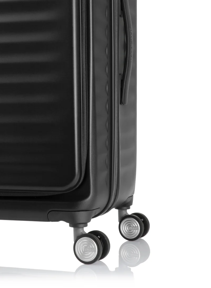 امريكان توريستر American Tourister Frontec Spinner 54 cm - Jet Black - 3 Years Global Warranty