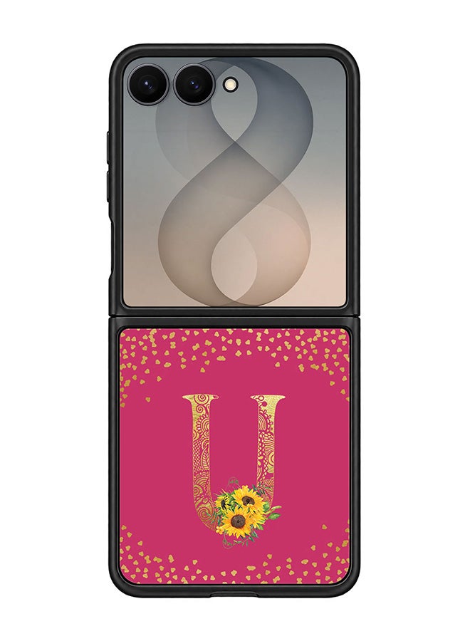 Stylizedd Rugged Case for Samsung Galaxy Z Flip8- Slim Fit Hybrid Rubber Cover Sunflower Monogram - U (Deep Pink)