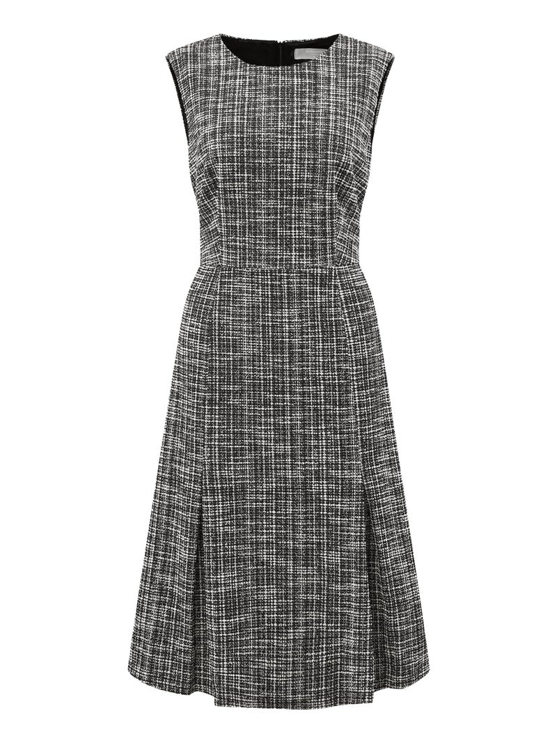 Hobemty Women's Tweed Dress Knee Length A-Line Sleeveless Work Dress Large Black Beige - Image 1