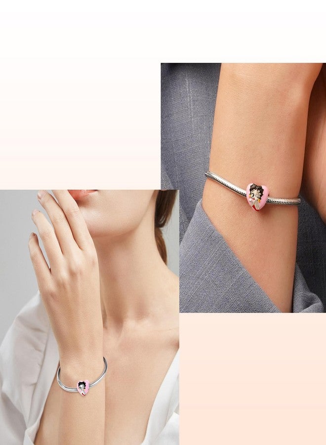 GNOCE Pink Heart Classy Betty Boop Charm, S925 Sterling Silver Dangle Charms for Women Wife, Valentine‘s Day, Mother’s Day Jewelry Gift - Image 5