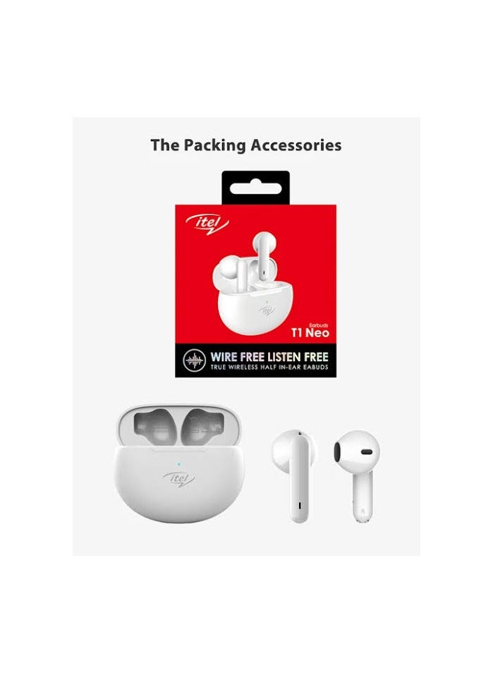 itel t1 neo earbuds Headphone battery: 70mAh Case battery: 510mAh 1 year warranty Compatible with: Women and men 4 microphones for calling Waterproof - Image 2