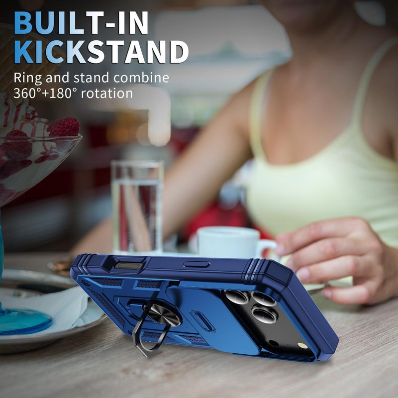 erorex For iPhone 17 Pro Max Sliding Camshield TPU + PC Phone Case with Holder(Navy Blue) - Image 5