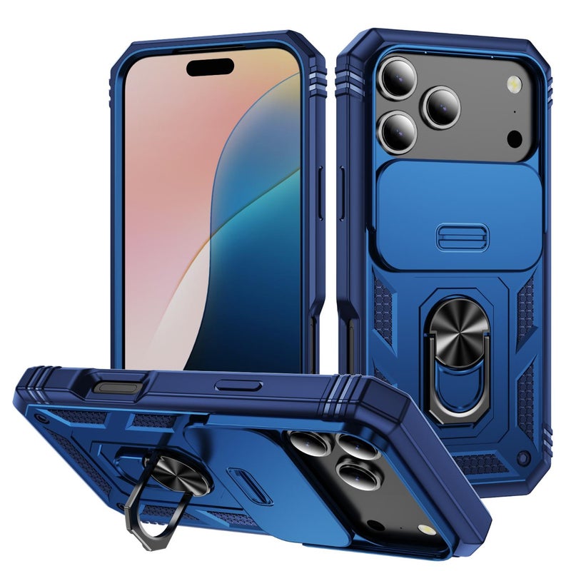 erorex For iPhone 17 Pro Max Sliding Camshield TPU + PC Phone Case with Holder(Navy Blue) - Image 1