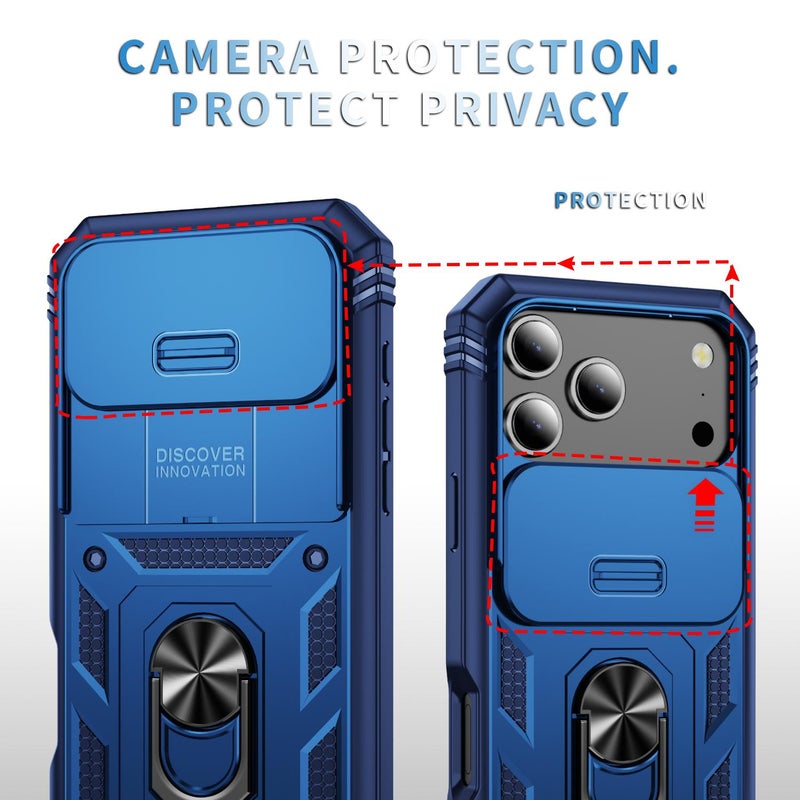 erorex For iPhone 17 Pro Max Sliding Camshield TPU + PC Phone Case with Holder(Navy Blue) - Image 3